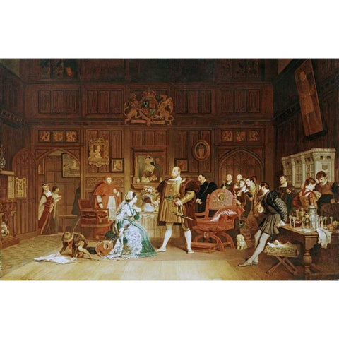 Henry VIII and Anne Boleyn Observed By Queen Katherine Black Modern Wood Framed Art Print with Double Matting by Stone, Marcus