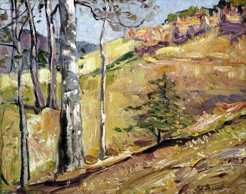 Spring Hillside Black Ornate Wood Framed Art Print with Double Matting by Symons, George Gardiner