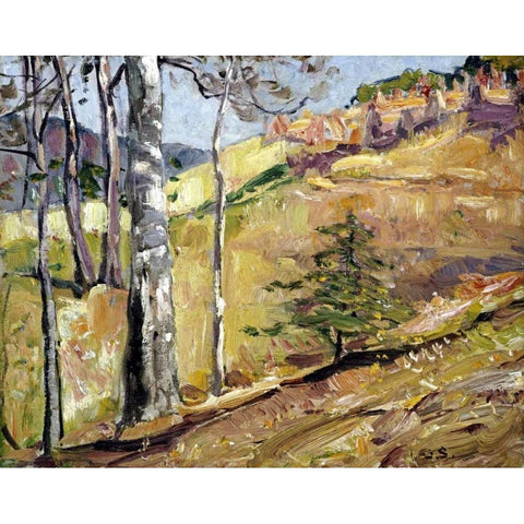 Spring Hillside Gold Ornate Wood Framed Art Print with Double Matting by Symons, George Gardiner
