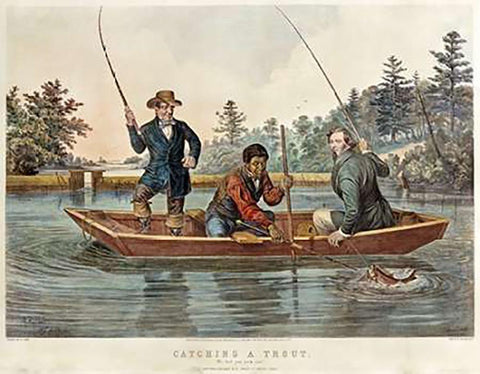 Catching a Trout - We Hab You Now, Sar! White Modern Wood Framed Art Print with Double Matting by Tait, Arthur Fitzwilliam