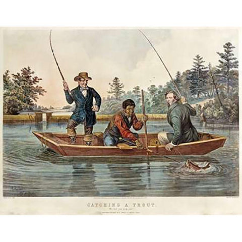 Catching a Trout - We Hab You Now, Sar! Black Modern Wood Framed Art Print with Double Matting by Tait, Arthur Fitzwilliam