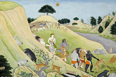 Illustration To The Ramayana White Modern Wood Framed Art Print with Double Matting by Tehri-Garwhal