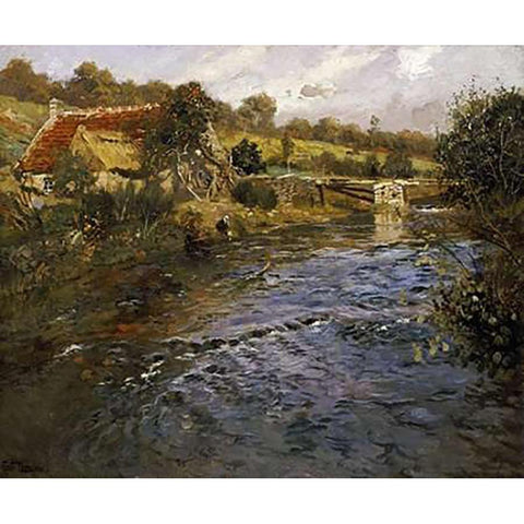 La Passerelle Gold Ornate Wood Framed Art Print with Double Matting by Thaulow, Fritz