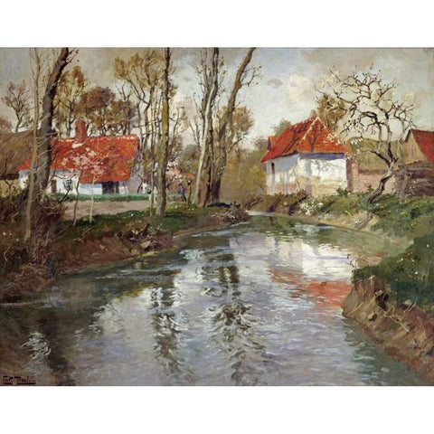 The Dairy at Quimperle Black Modern Wood Framed Art Print with Double Matting by Thaulow, Fritz