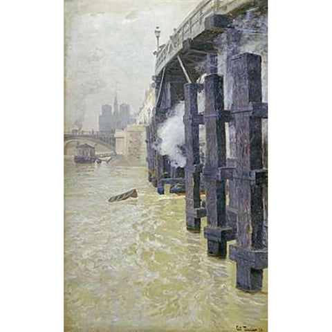 The Seine In December Gold Ornate Wood Framed Art Print with Double Matting by Thaulow, Fritz