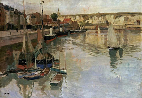 Dieppe White Modern Wood Framed Art Print with Double Matting by Thaulow, Fritz