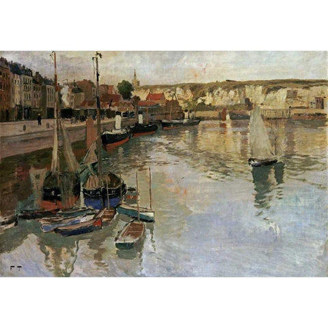 Dieppe Gold Ornate Wood Framed Art Print with Double Matting by Thaulow, Fritz