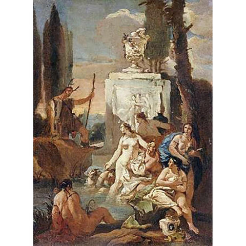 Diana and Acteon Black Modern Wood Framed Art Print with Double Matting by Tiepolo, Giovanni Battista