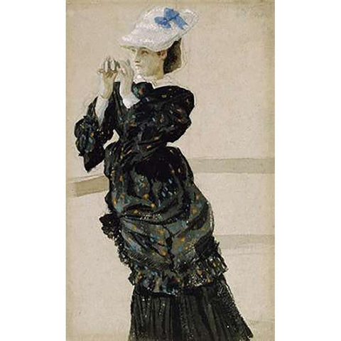 The Captains Daughter Black Modern Wood Framed Art Print with Double Matting by Tissot, James Jacques