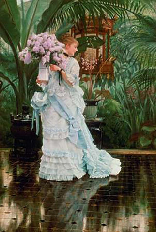 The Bunch of Lilacs Black Ornate Wood Framed Art Print with Double Matting by Tissot, James Jacques