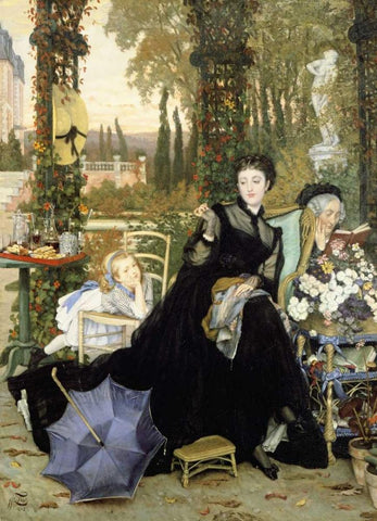 Une Veuve. a Widow Black Ornate Wood Framed Art Print with Double Matting by Tissot, James Jacques