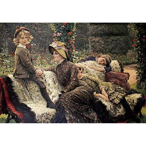 The Garden Bench White Modern Wood Framed Art Print by Tissot, James Jacques