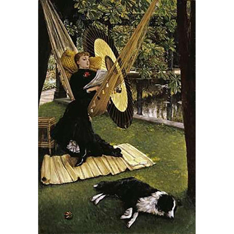 The Hammock Gold Ornate Wood Framed Art Print with Double Matting by Tissot, James Jacques