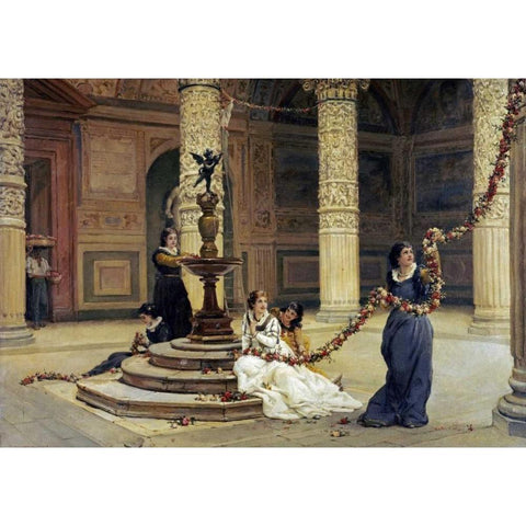 The Morning of The Festival Black Modern Wood Framed Art Print by Topham, Frank Willima Warwick