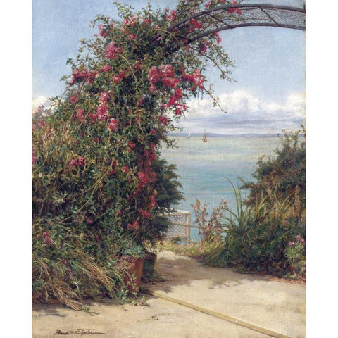 A Garden By The Sea White Modern Wood Framed Art Print by Topham, Frank Willima Warwick