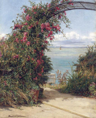 A Garden By The Sea White Modern Wood Framed Art Print with Double Matting by Topham, Frank Willima Warwick