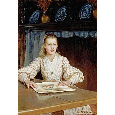 The Young Collector White Modern Wood Framed Art Print by Topham, Frank William Warwick