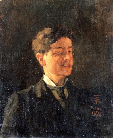 Self Portrait With Winking Eye Black Ornate Wood Framed Art Print with Double Matting by Trubner, Wilhelm