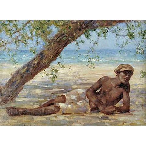 Samuel Under a Tree, Jamaica White Modern Wood Framed Art Print by Tuke, Henry Scott