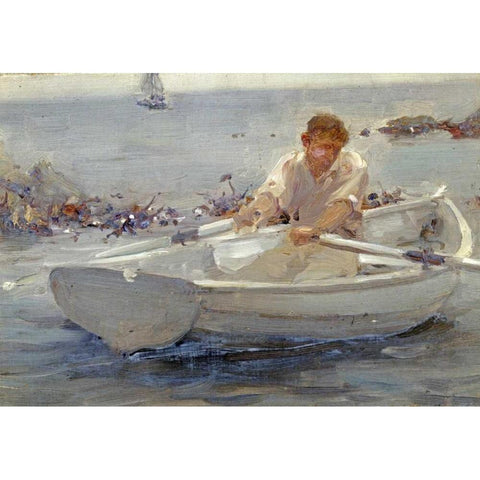 Man In a Rowing Boat Gold Ornate Wood Framed Art Print with Double Matting by Tuke, Henry Scott