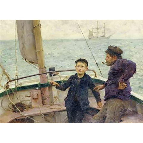 The Steering Lesson White Modern Wood Framed Art Print by Tuke, Henry Scott