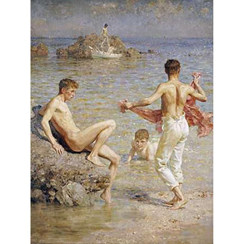 Gleaming Waters Black Modern Wood Framed Art Print with Double Matting by Tuke, Henry Scott