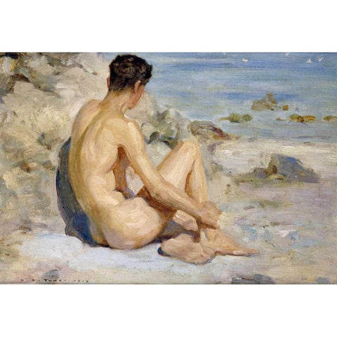 Boy On a Beach White Modern Wood Framed Art Print by Tuke, Henry Scott