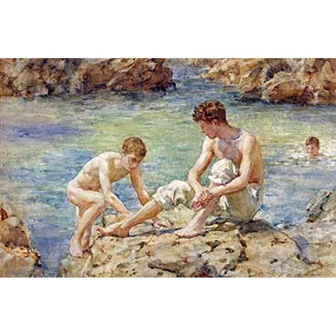 The Bathers Black Modern Wood Framed Art Print with Double Matting by Tuke, Henry Scott