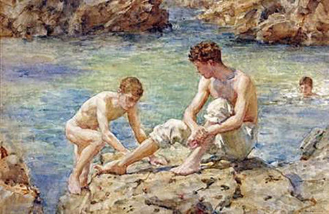 The Bathers White Modern Wood Framed Art Print with Double Matting by Tuke, Henry Scott