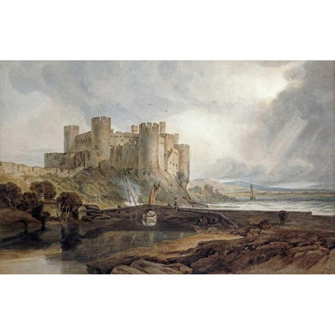 Conway Castle Black Modern Wood Framed Art Print with Double Matting by Turner, Joseph M.W.