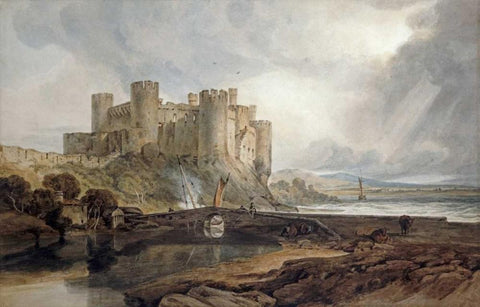 Conway Castle White Modern Wood Framed Art Print with Double Matting by Turner, Joseph M.W.
