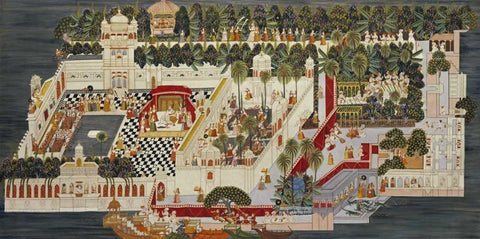 The Lake Palace White Modern Wood Framed Art Print with Double Matting by Udaipur