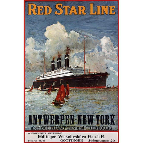 Red Star Line, Antwerpen-New York Black Modern Wood Framed Art Print with Double Matting by Unknown