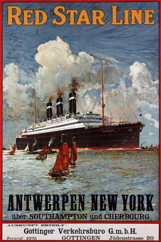 Red Star Line, Antwerpen-New York Black Ornate Wood Framed Art Print with Double Matting by Unknown