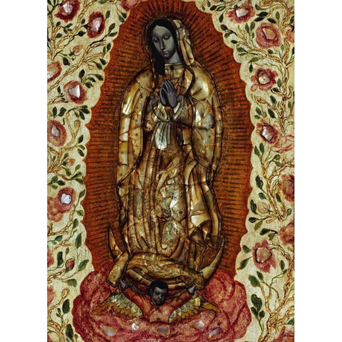 The Virgin of Guadeloupe Black Modern Wood Framed Art Print with Double Matting by Unknown