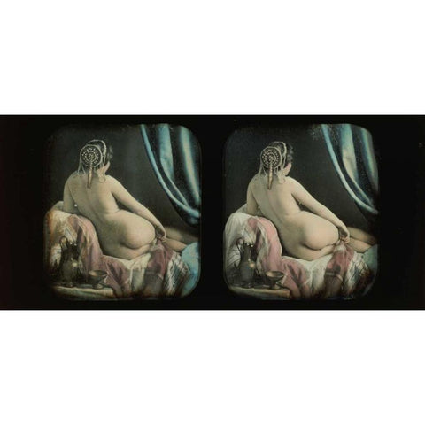 Reclining Nude Black Modern Wood Framed Art Print with Double Matting by Unknown
