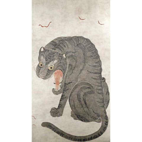 Tiger and Bats Black Modern Wood Framed Art Print by Unknown