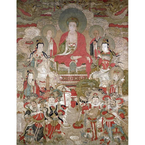 Buddhas Black Modern Wood Framed Art Print with Double Matting by Unknown