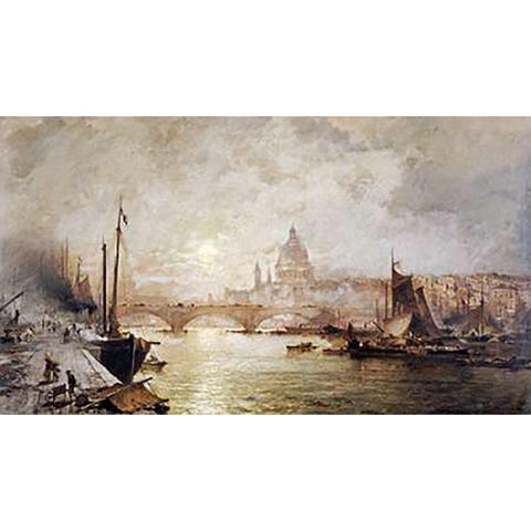 The Pool of London Black Modern Wood Framed Art Print with Double Matting by Unterberger, Franz Richard