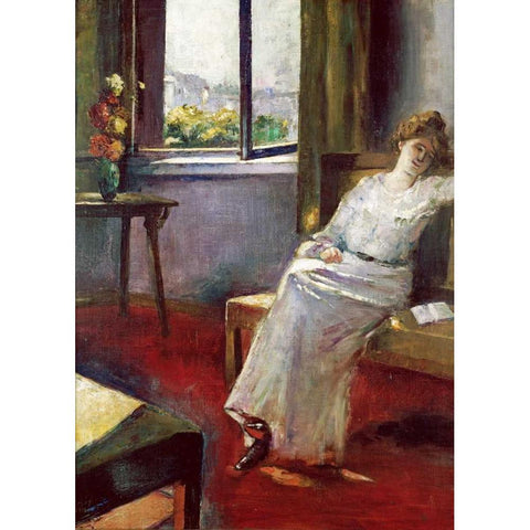 Seated Woman With a Book Gold Ornate Wood Framed Art Print with Double Matting by Ury, Lesser