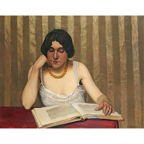 Reader With a Yellow Necklace Black Modern Wood Framed Art Print with Double Matting by Vallotton, Felix