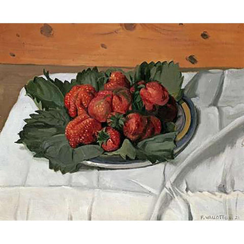 Still Life With Strawberries Black Modern Wood Framed Art Print with Double Matting by Vallotton, Felix