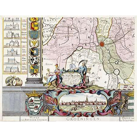 Large Wall Map of Groningen. W. and F Gold Ornate Wood Framed Art Print with Double Matting by Helpen, Coenders Van