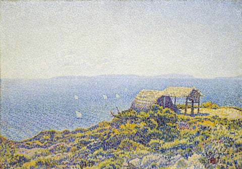 LIle Du Levant, Vu Du Cap Benat White Modern Wood Framed Art Print with Double Matting by Van Rysselberghe, Theo