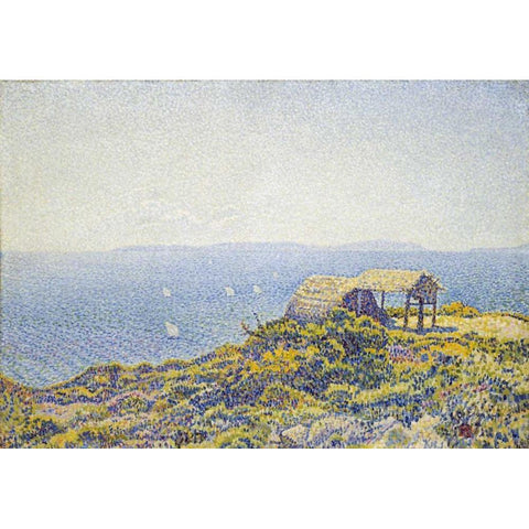 LIle Du Levant, Vu Du Cap Benat Black Modern Wood Framed Art Print by Van Rysselberghe, Theo