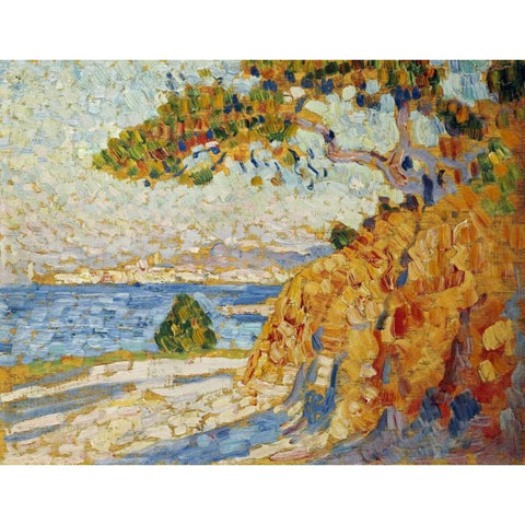 Countryside at Noon Black Modern Wood Framed Art Print by Van Rysselberghe, Theo