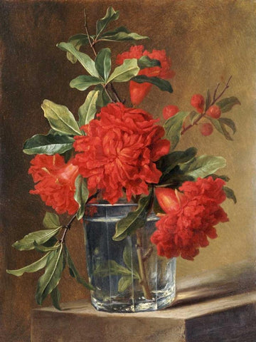Red Carnations and a Sprig of Berries Black Ornate Wood Framed Art Print with Double Matting by Van Spaendonck, Gerard