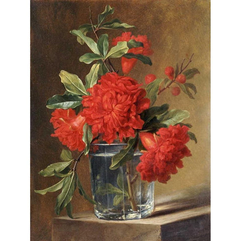 Red Carnations and a Sprig of Berries Black Modern Wood Framed Art Print by Van Spaendonck, Gerard