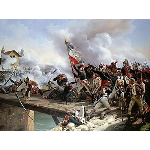 La Bataille Du Pont dArcole White Modern Wood Framed Art Print by Horace Vernet, Emile Jean