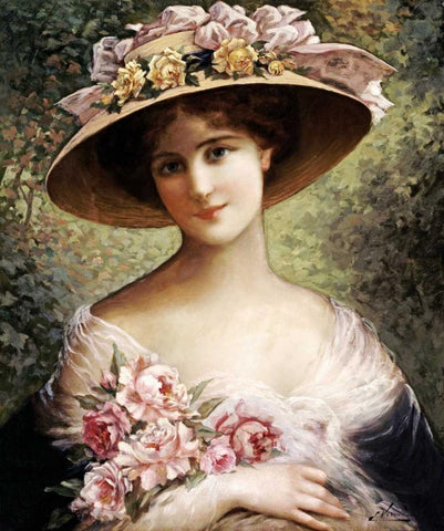 The Fancy Bonnet Black Ornate Wood Framed Art Print with Double Matting by Vernon, Emile